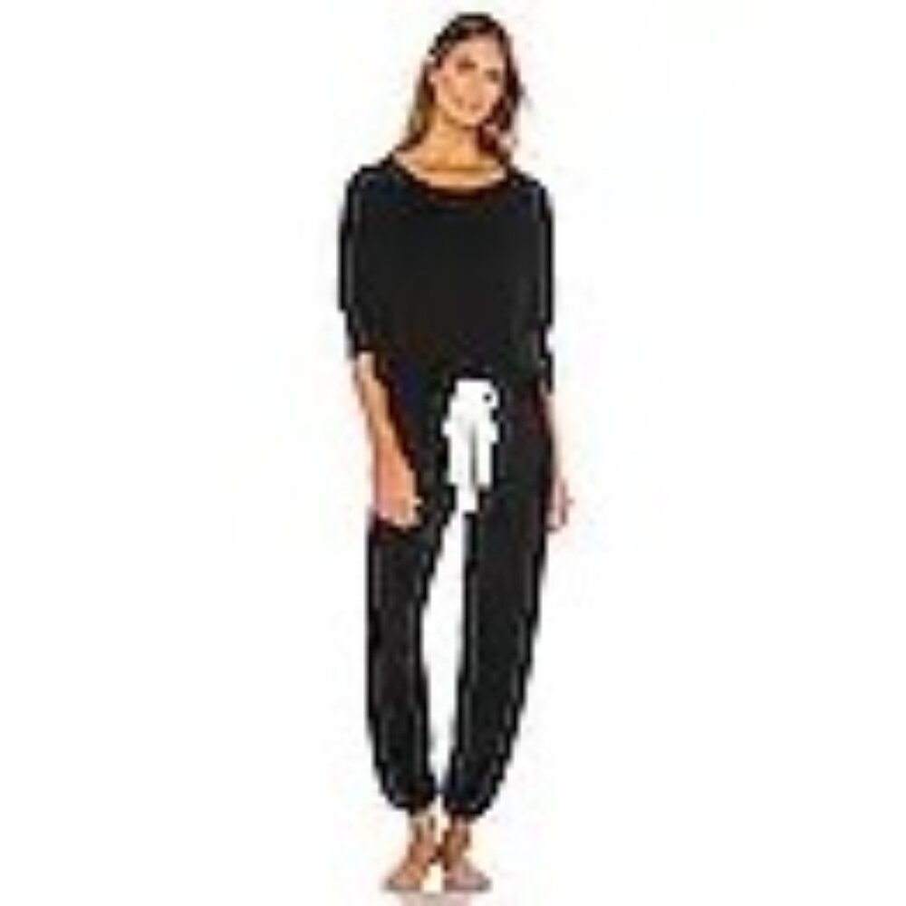 Eberjey Black Lounge Jumpsuit with White Drawstring